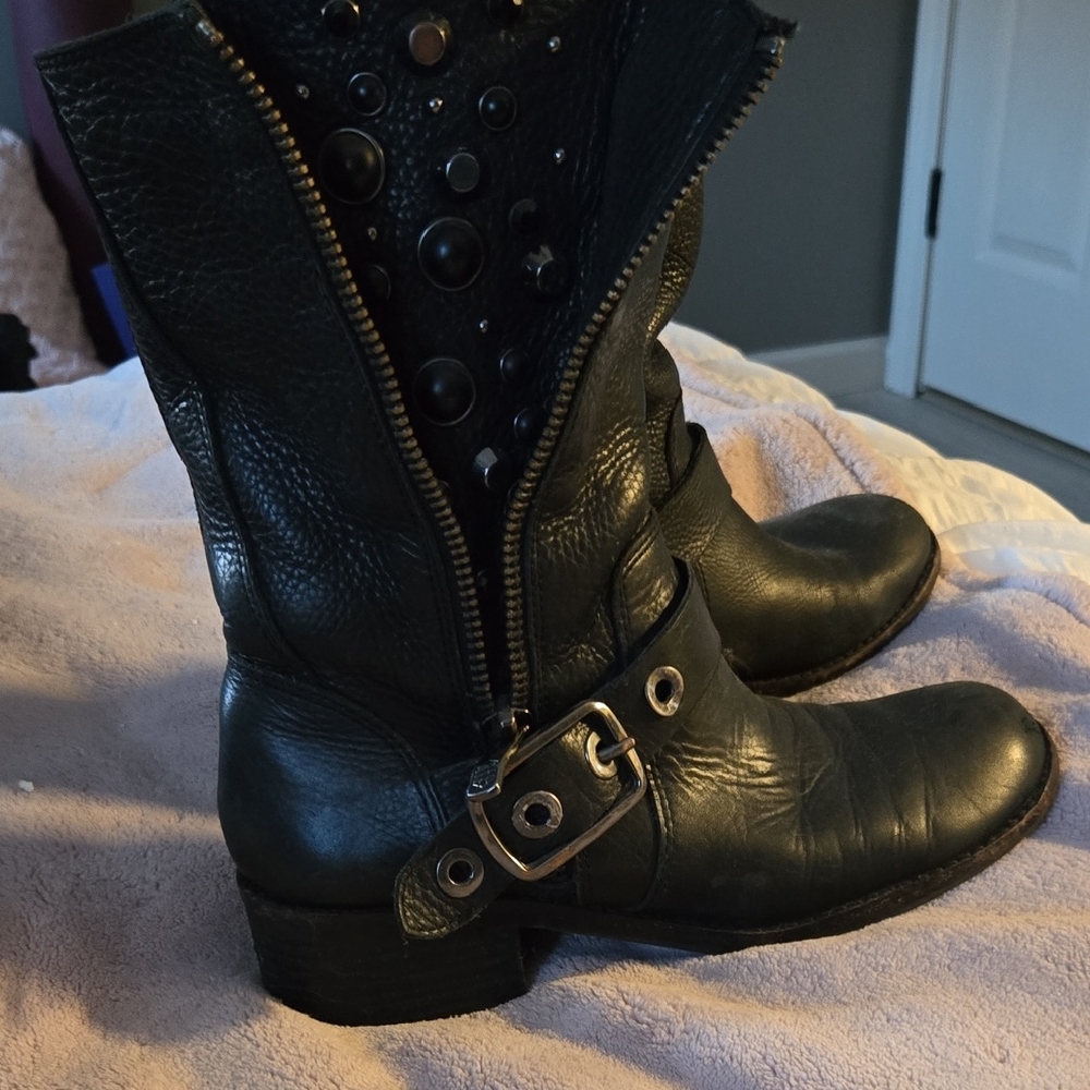 Vince Camuto Studded Black Leather Boots